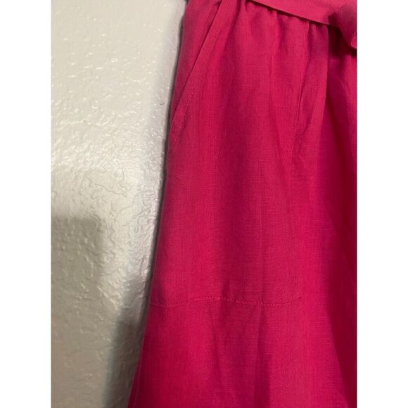 J Crew | Hot Pink Linen/Cotton A Line Skirt with Tie Belt - Picture 3 of 13